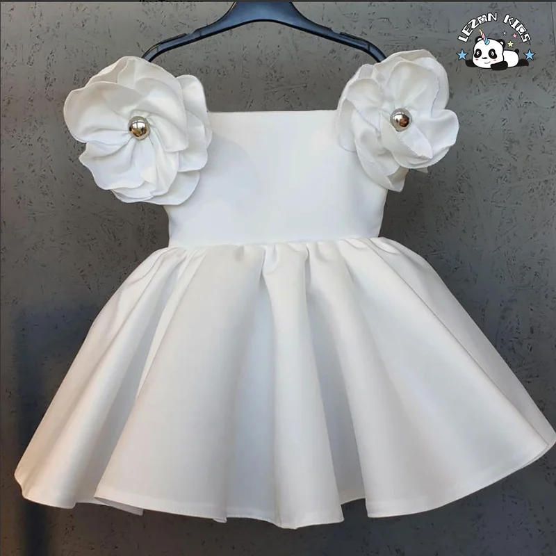 LEZONKIDS - Vestido de Princesa para Meninas com Manga Bufante e Flores, Vestido de Festa para Meninas